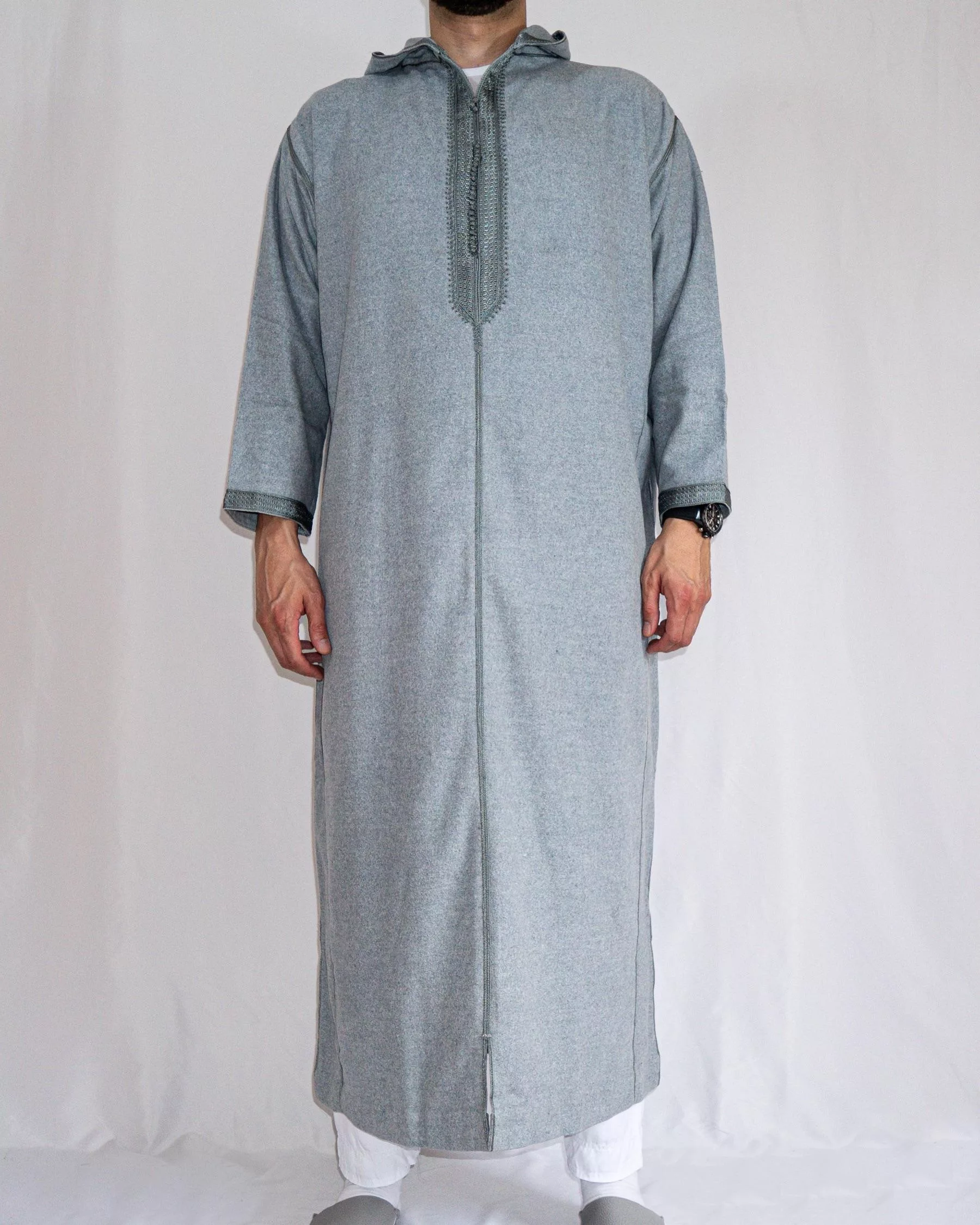 Djellaba homme hiver, coloris bleu chiné, vue de face