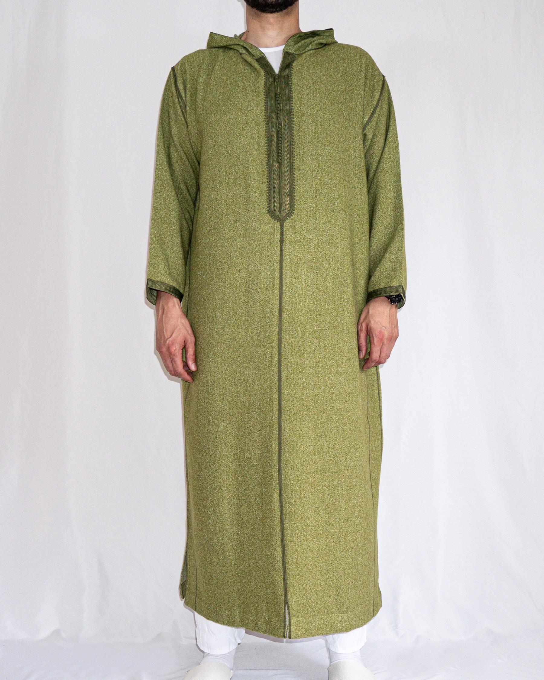 Djellaba homme hiver, coloris vert, vue de face