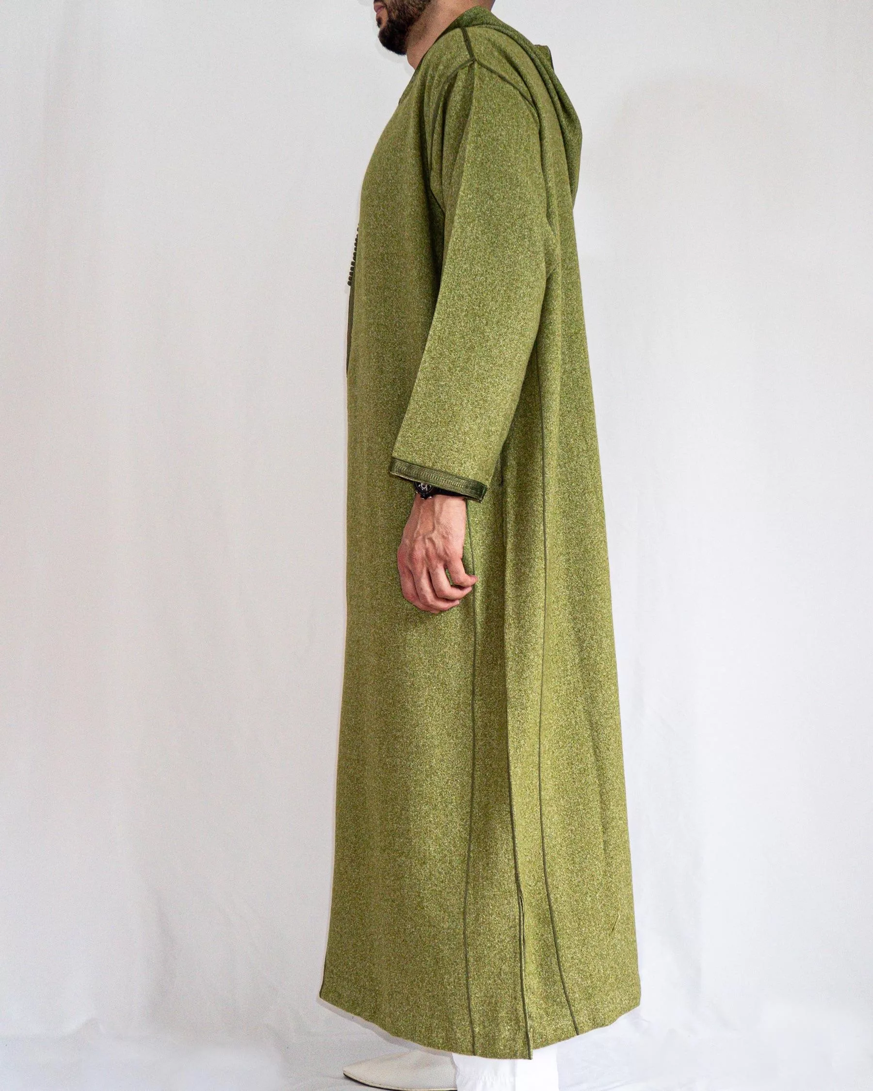 Djellaba homme hiver, coloris vert, vue de côté