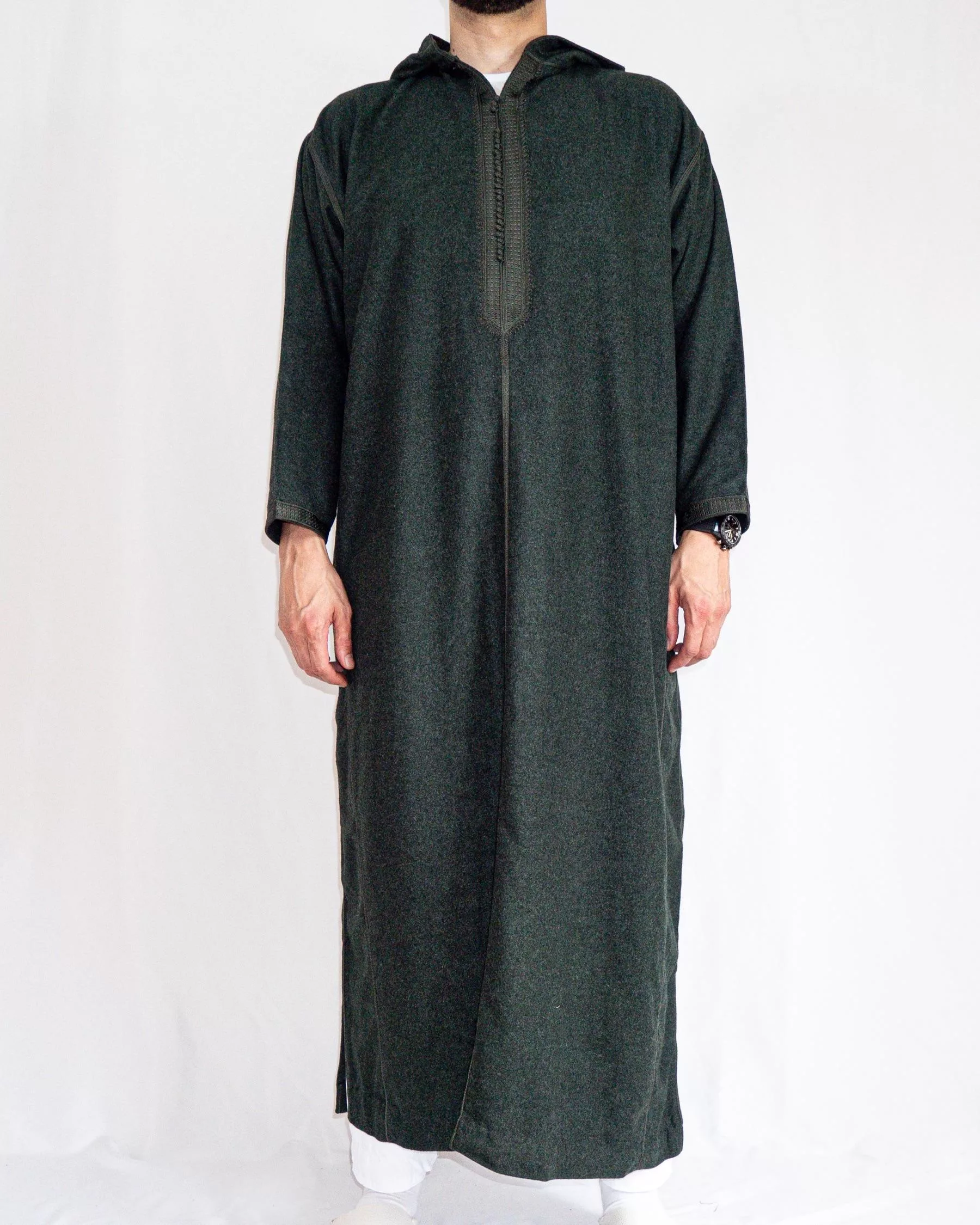 Djellaba homme hiver, coloris vert émeraude, vue de face