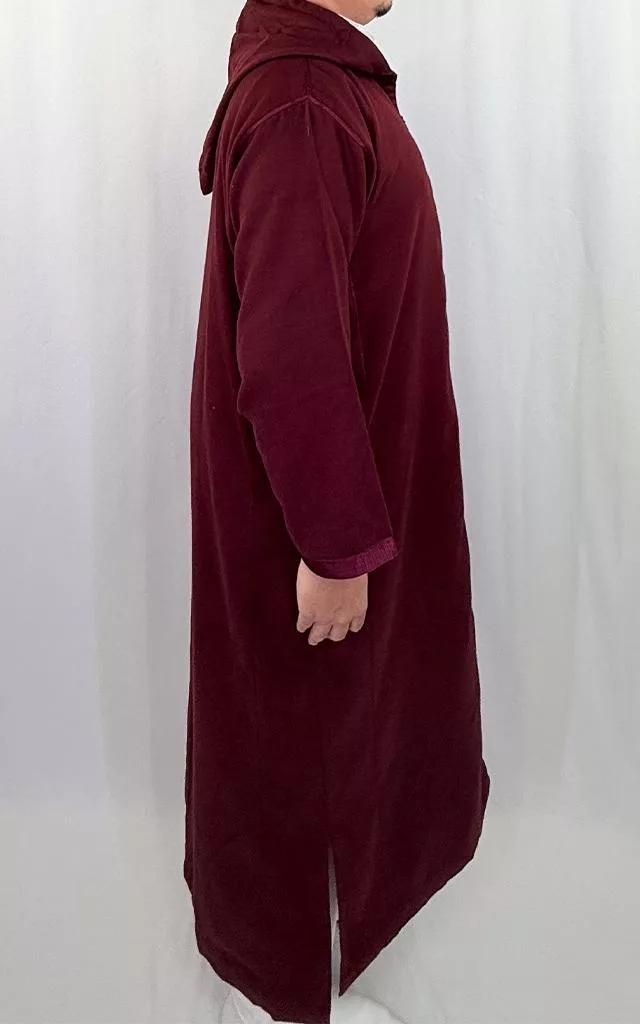 Djellaba homme hiver, coloris bordeaux, vue de côté