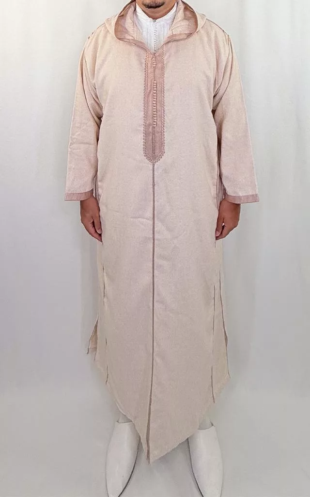 Djellaba homme hiver, coloris beige, vue de face