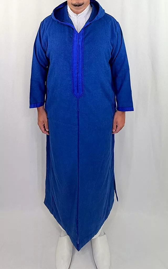 Djellaba homme hiver, coloris bleu, vue de face