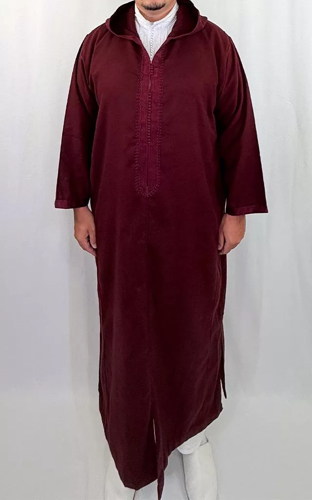 Djellaba homme hiver, coloris bordeaux, vue de face