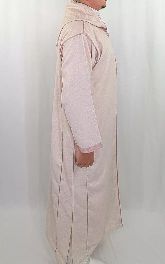 Djellaba homme hiver, coloris beige, vue de côté