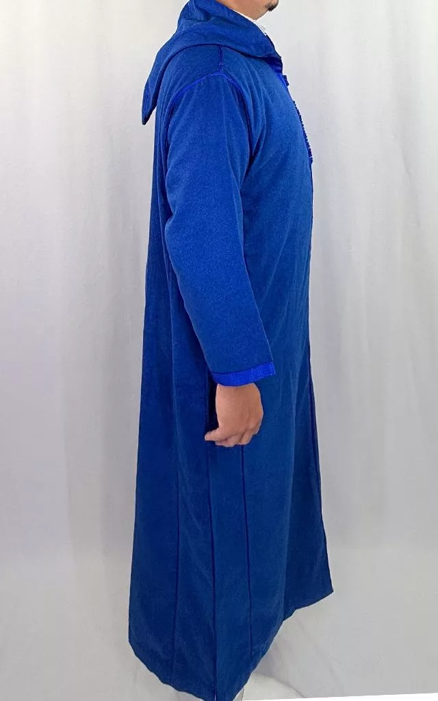 Djellaba homme hiver, coloris bleu, vue de côté