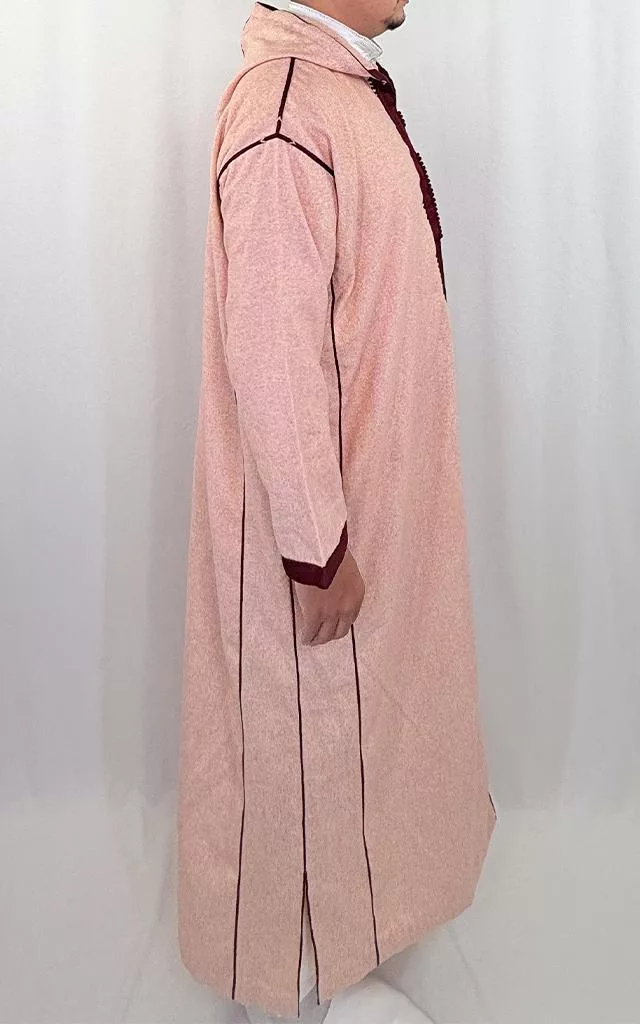 Djellaba homme hiver, coloris saumon, vue de côté